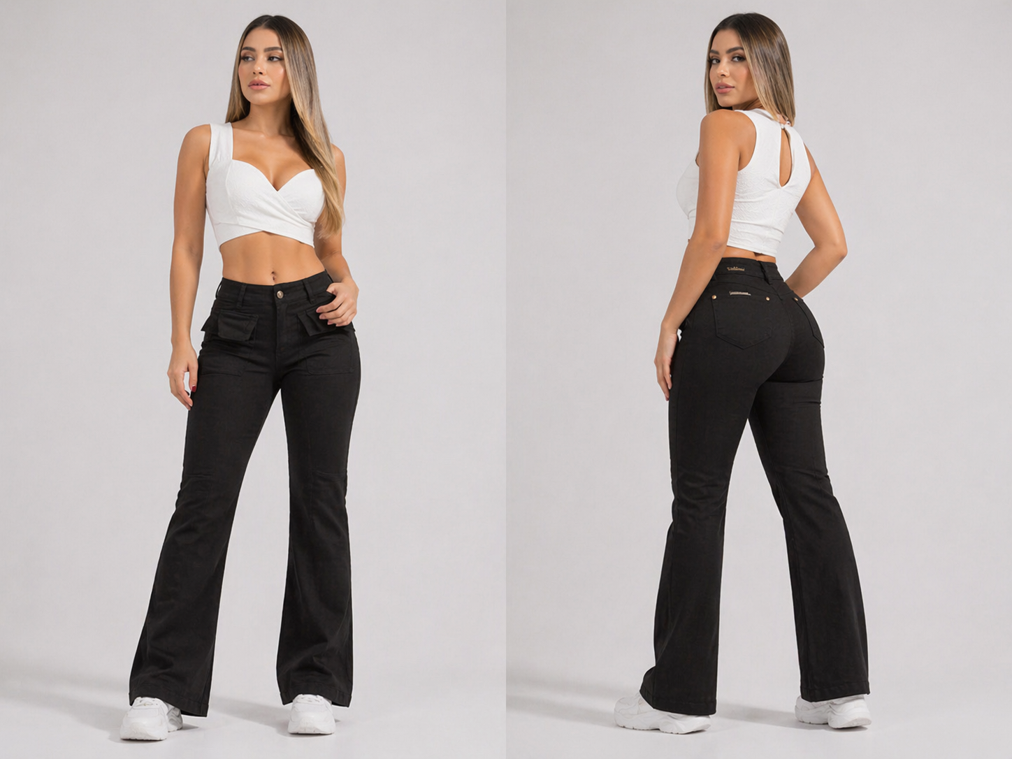 Jeans - Black Flare Cargo Hip